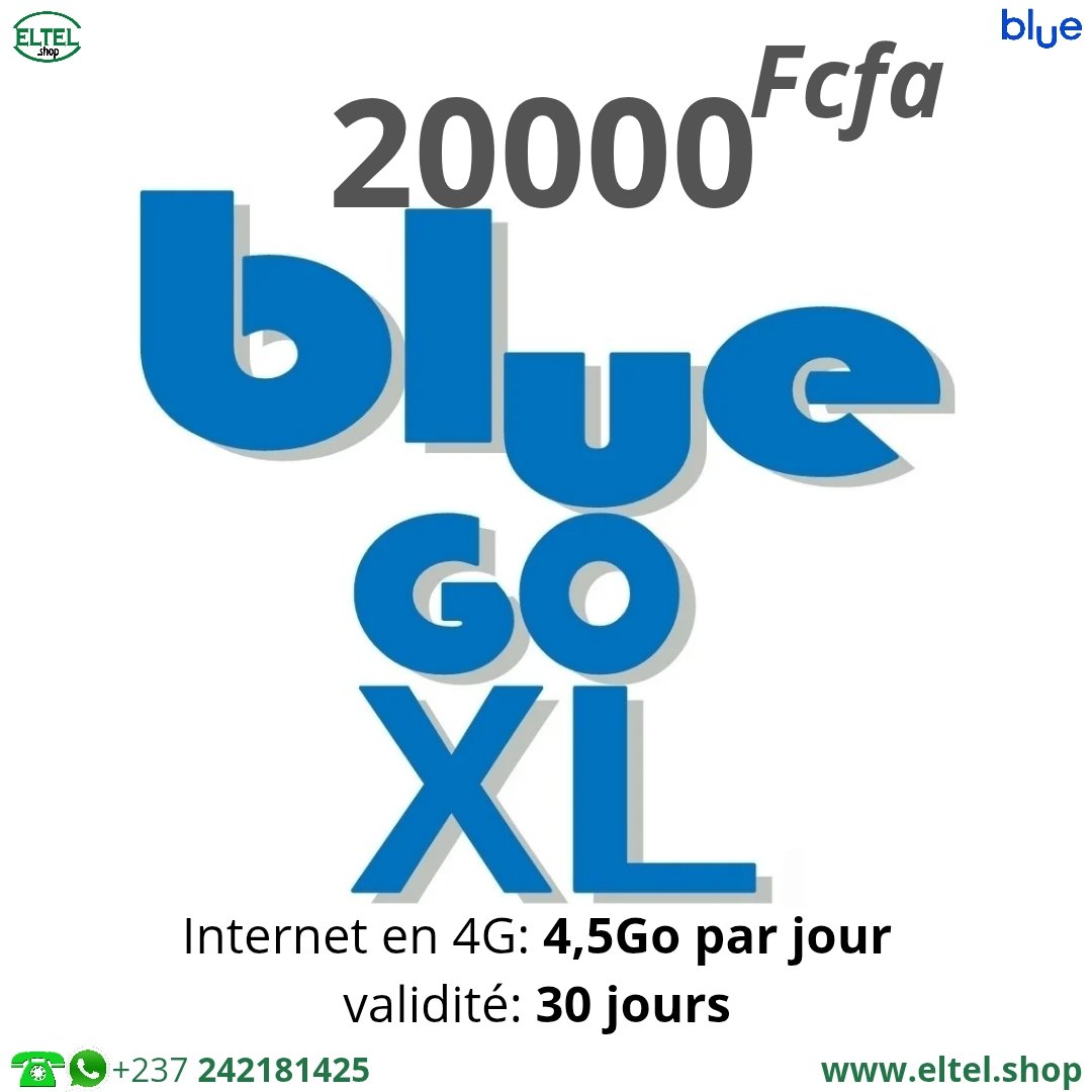Blue go xl 20m 4,5go par j Blue Go XL - Internet uniquement - Valable 30 jours