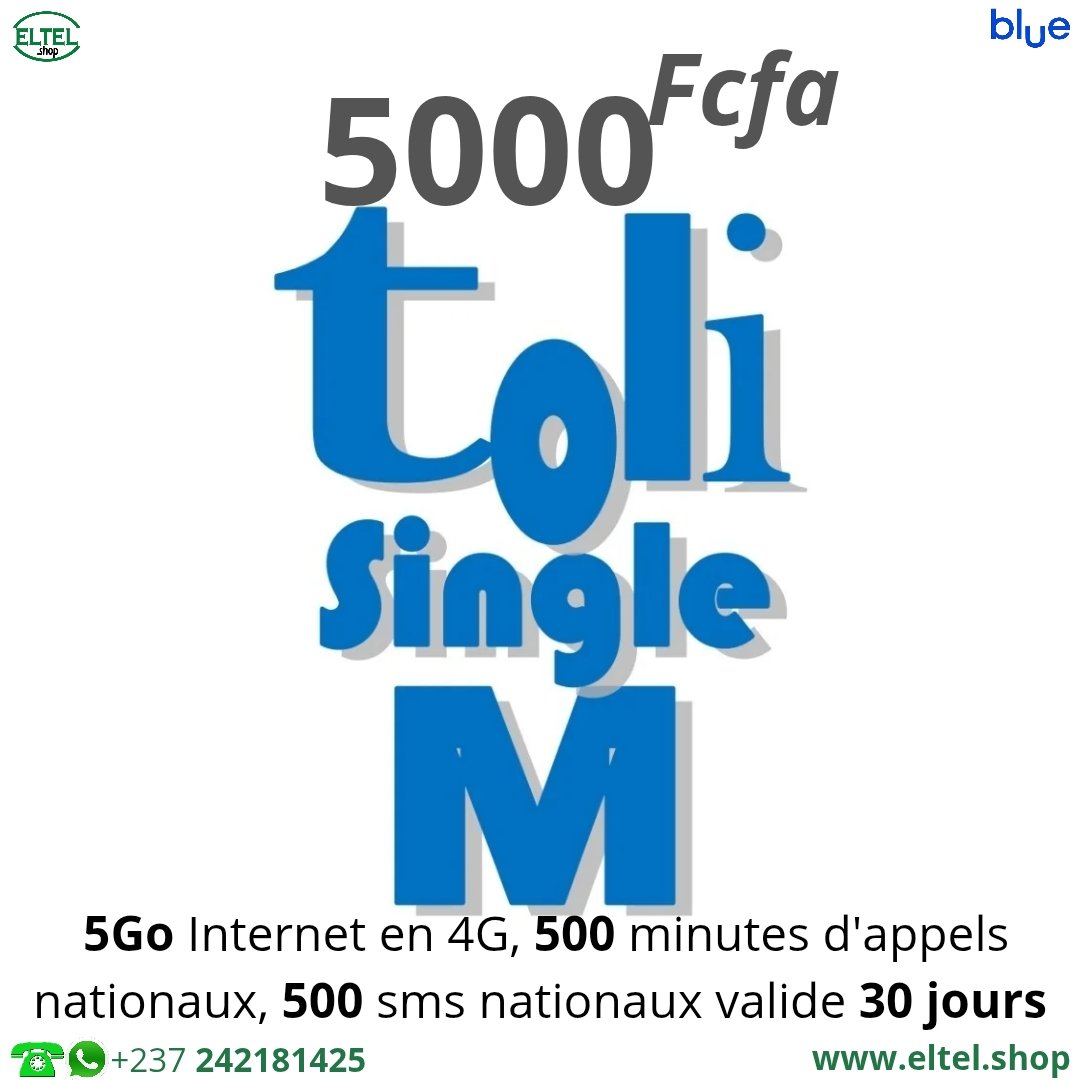 Toli single M 5k Toli Single M - appels - Internet - SMS - Valable 30 jours