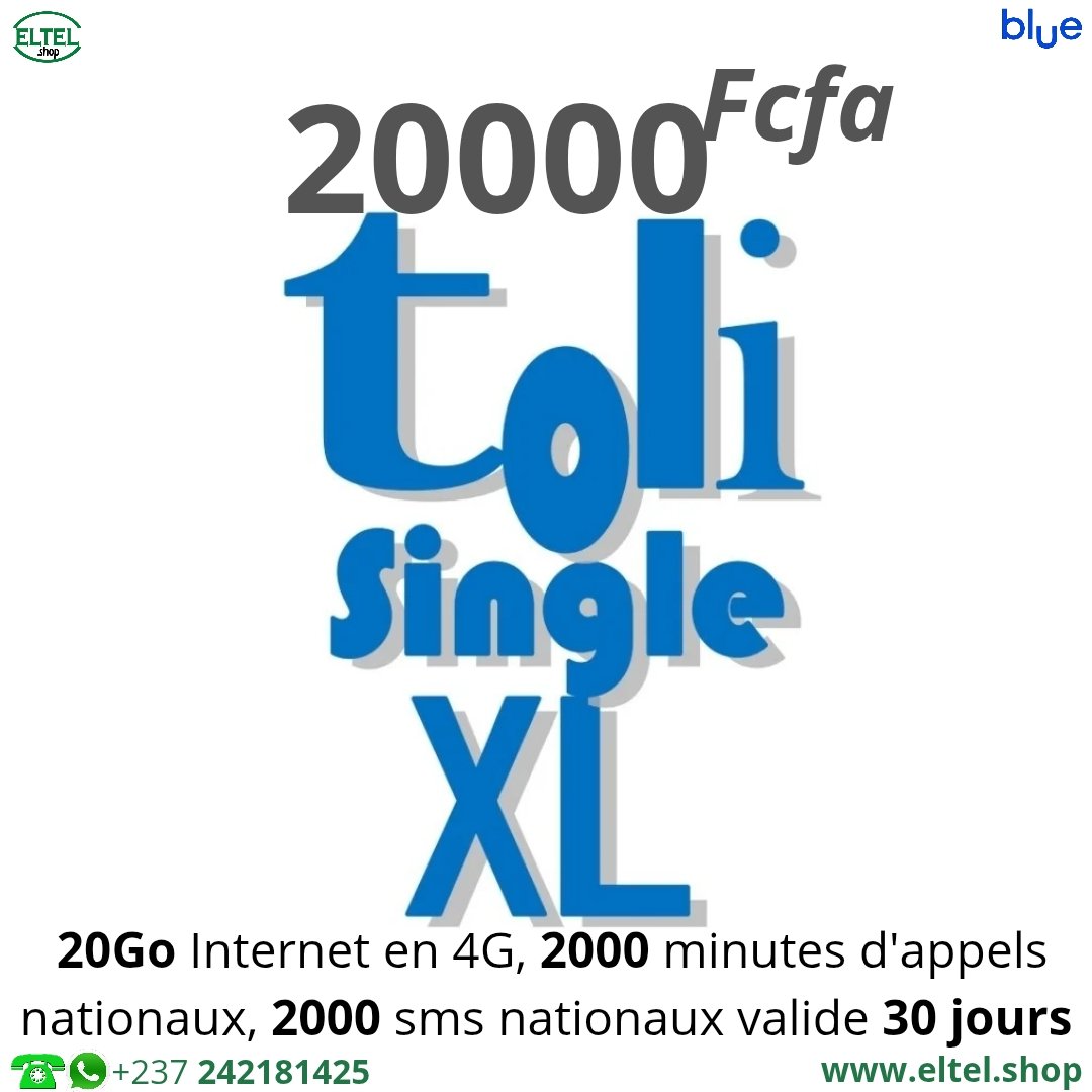 Toli single XL 20k Toli Single XL - appels - Internet - SMS - Valable 30 jours