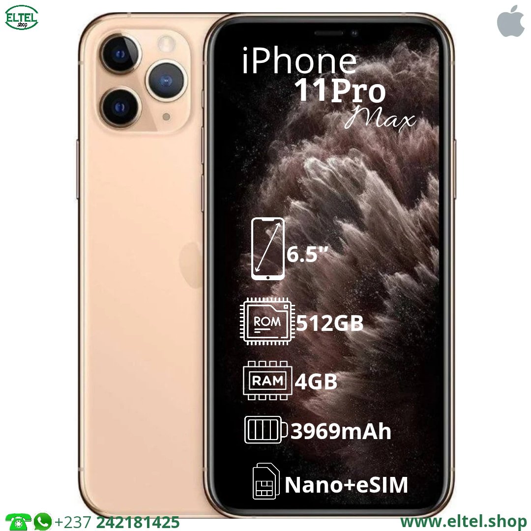 iPHONE 11 Pro Max - 512GB/4GB - 12MP+12MP+12MP/12MP - 3969mAh  (remis à neuf)