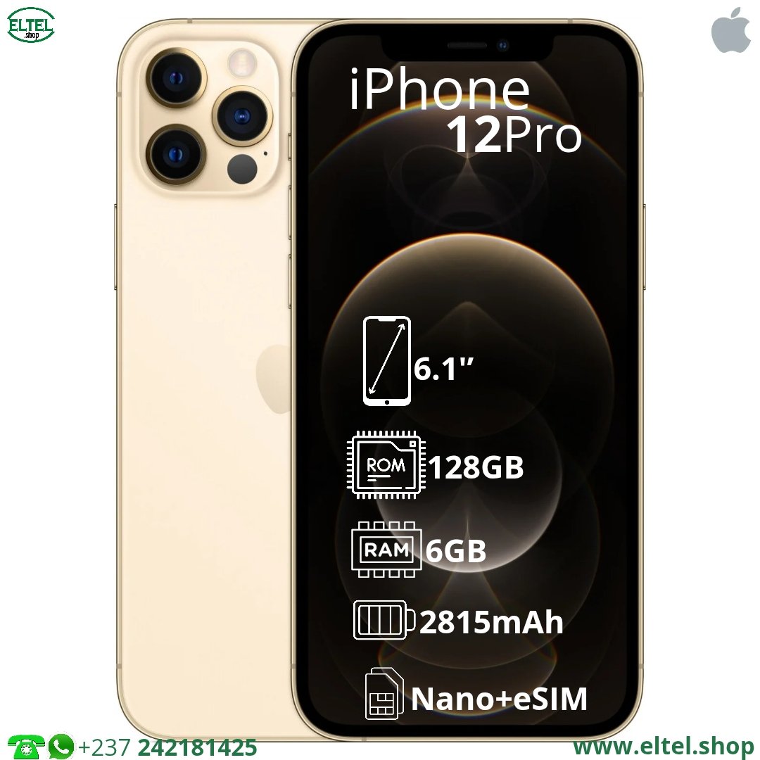 Iph 12 pr or 128.6 iPHONE 12 Pro - 128GB/6GB - 12MP+12MP+12MP/12MP - 2815mAh - garantie 12 mois (remis à neuf)