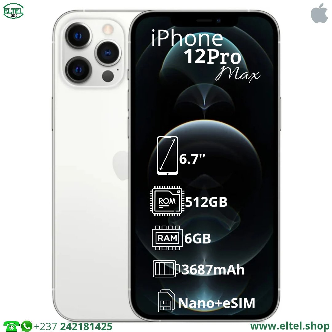 Iph 12 prm blc 512.6 iPHONE 12 Pro Max - 512GB/6GB - 12MP+12MP+12MP/12MP - 3687mAh - garantie 12 mois (remis à neuf)