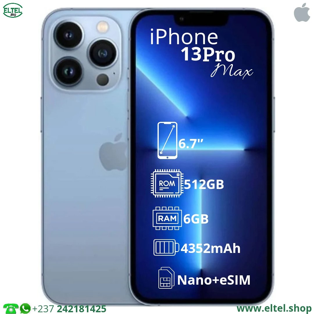 Iph 13 prm bl 512.6 iPHONE 13 Pro Max - 512GB/6GB - 12MP+12MP+12MP/12MP - 4352mAh - garantie 12 mois (remis à neuf)