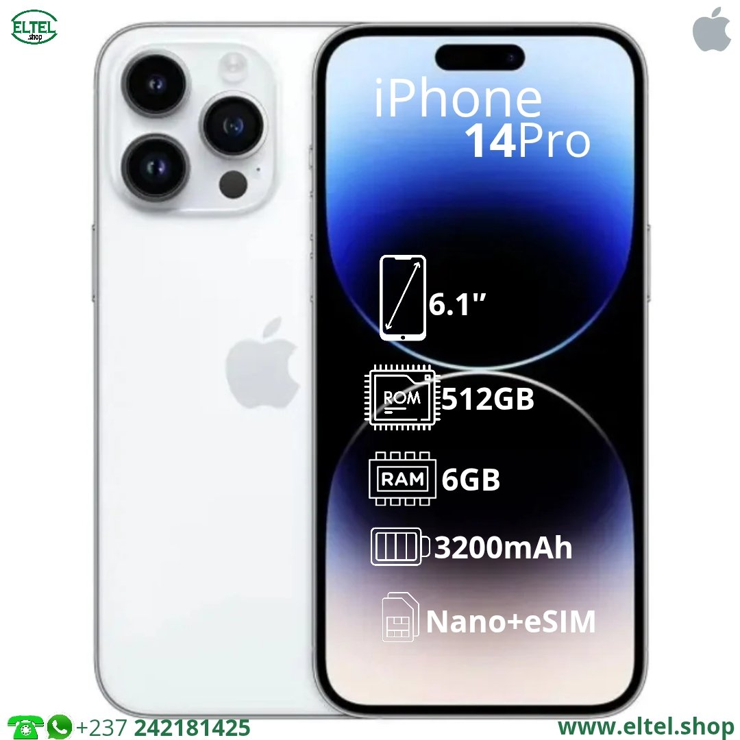 Iph 14 pr blc 512.6 iPHONE 14 Pro - 512GB/6GB - 48MP+12MP+12MP/12MP - 3200mAh - garantie 18 mois (remis à neuf)