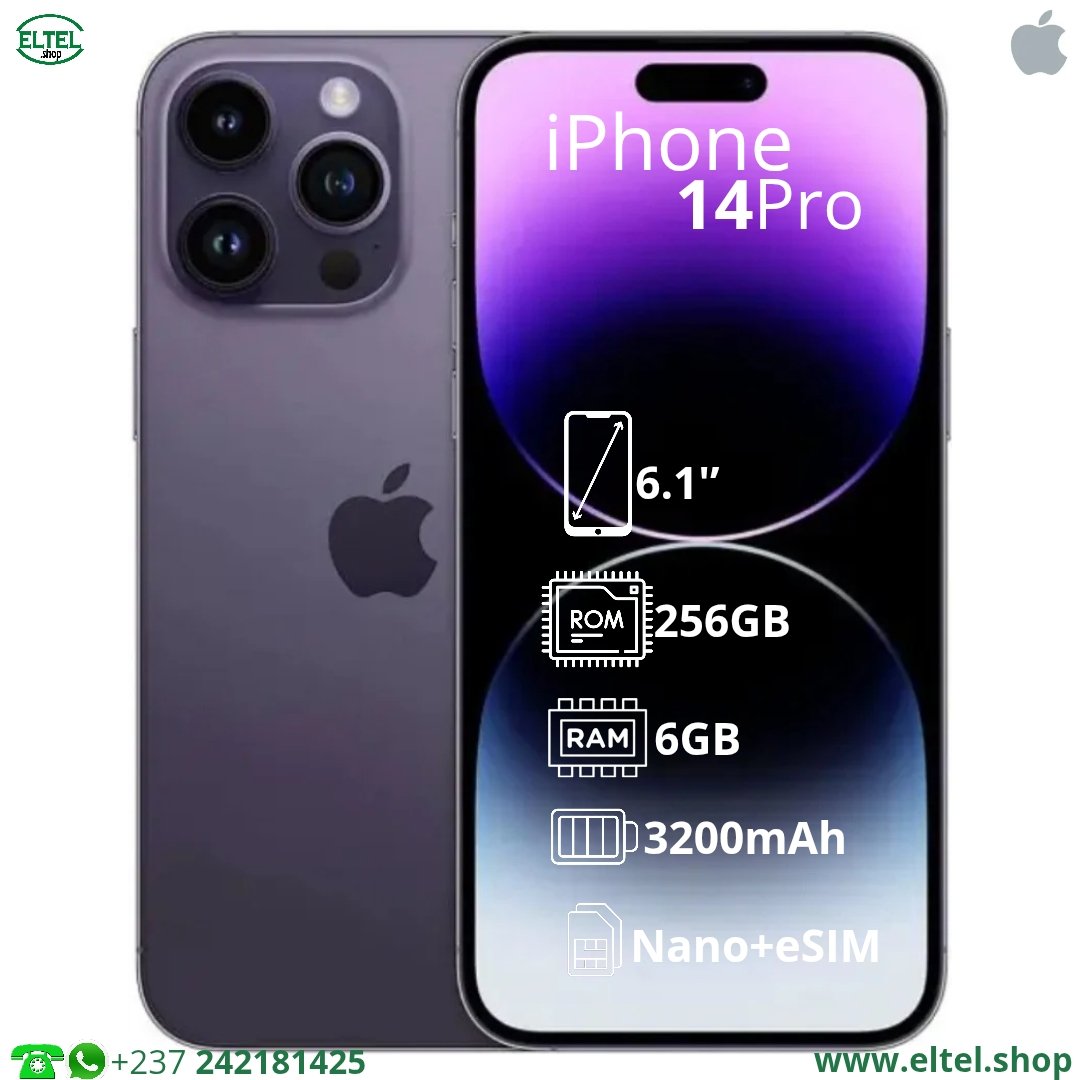Iph 14 pr vlt 256.6 iPHONE 14 Pro - 256GB/6GB - 48MP+12MP+12MP/12MP - 3200mAh (remis à neuf)
