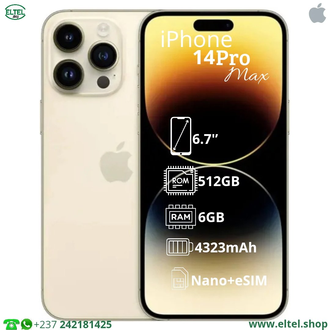 Iph 14 prm or 512.6 iPHONE 14 Pro Max - 512GB/6GB - 48MP+12MP+12MP/12MP - 4323mAh - garantie 12 mois (neuf à neuf)