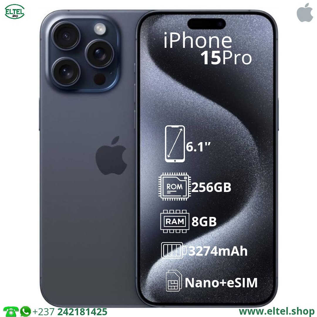 Iph 15 pr bl 256.8 iPHONE 15 Pro - 256GB/8GB - 48MP+12MP+12MP/12MP - 3274mAh - garantie 18 mois (neuf)