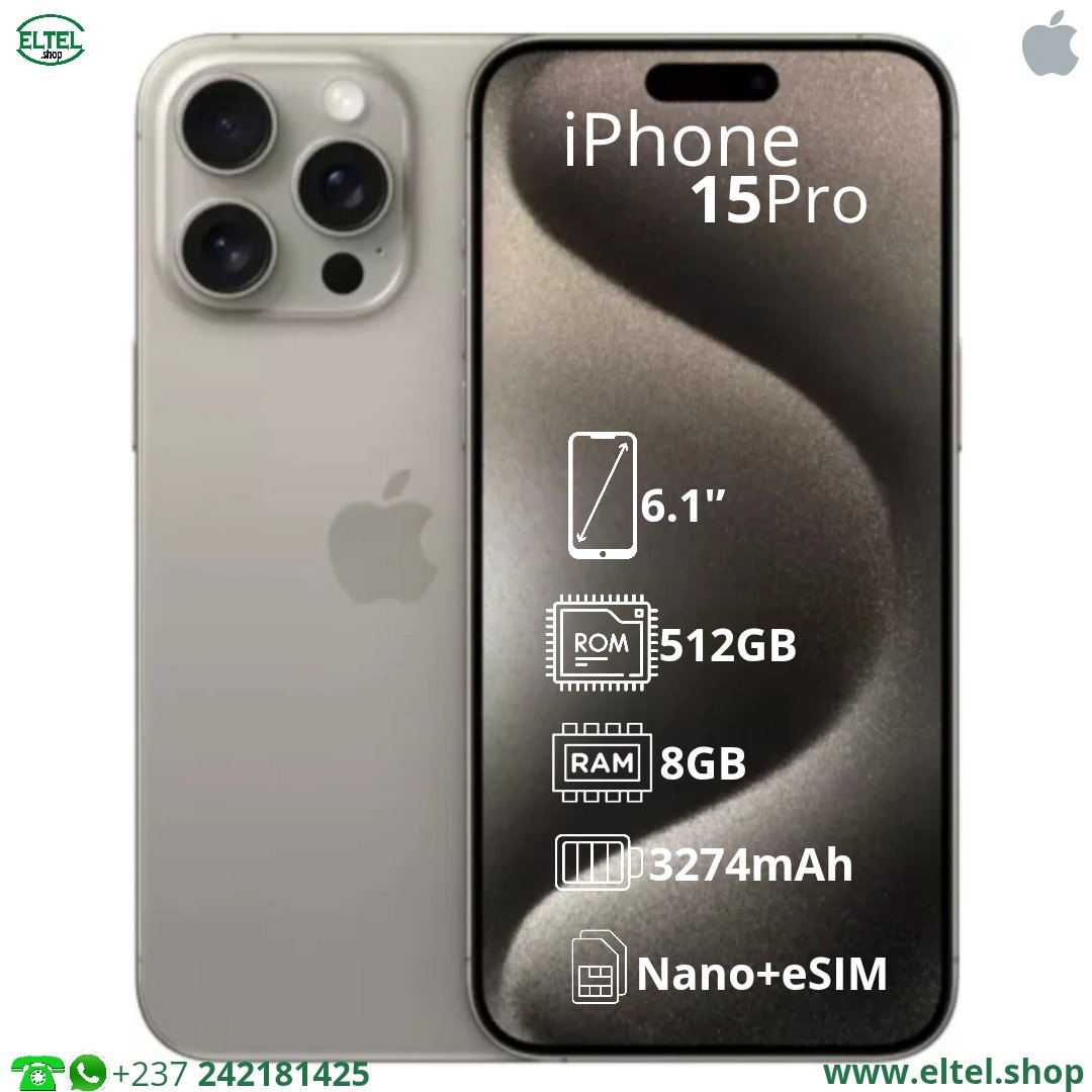 iPHONE 15 Pro - 512GB/8GB - 48MP+12MP+12MP/12MP - 3274mAh - garantie 18 mois (neuf)
