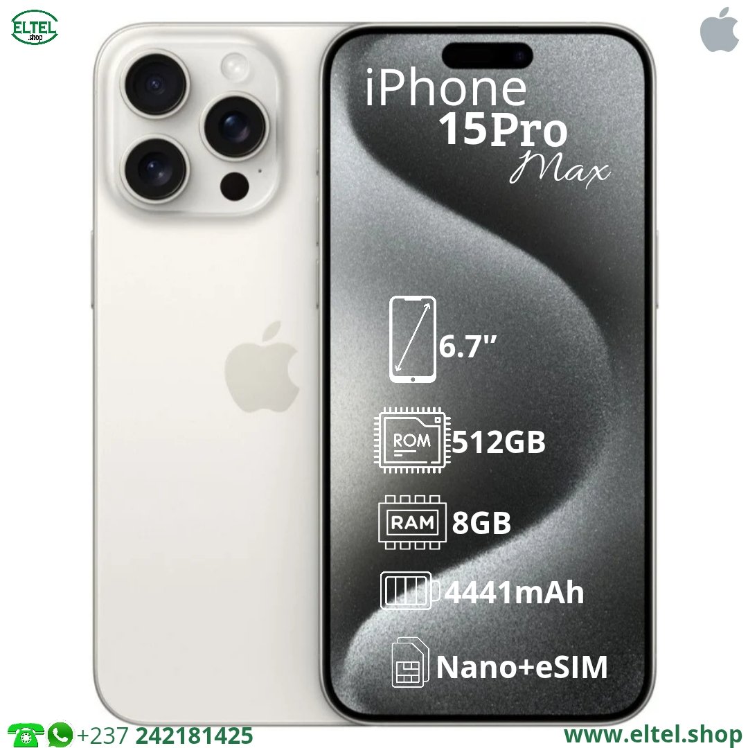 Iph 15 prm blc 512.8 iPHONE 15 Pro Max - 512GB/8GB - 48MP+12MP+12MP/12MP - 4441mAh - garantie 25 mois (neuf)