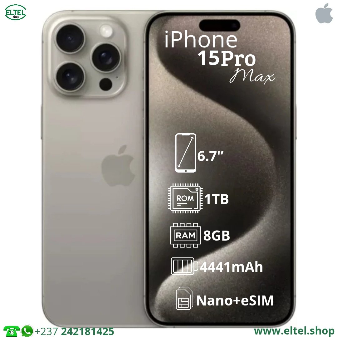 iPHONE 15 Pro Max - 1TB/8GB - 48MP+12MP+12MP/12MP - 4441mAh - garantie 25 mois (neuf)