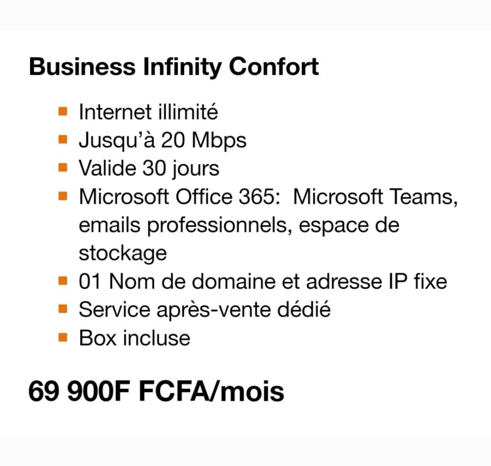 Org inty confort Orange Business Infinity - internet 4G illimité au bureau