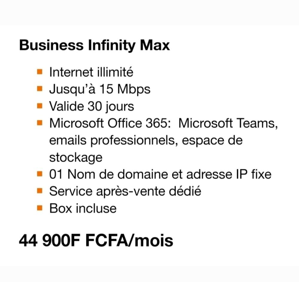 Org inty max Orange Business Infinity - internet 4G illimité au bureau