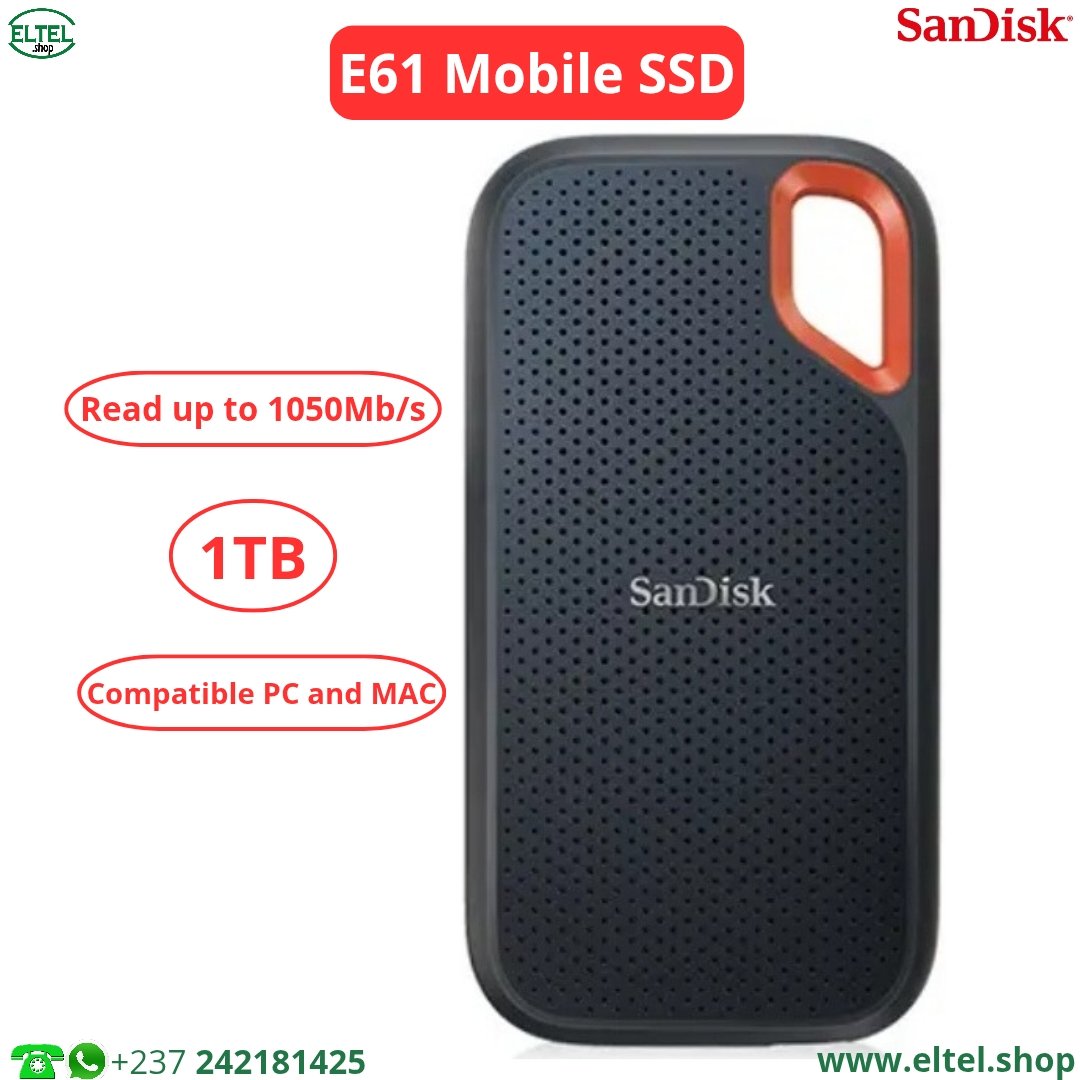 Disque Dur SSD Portable Sandisk E61 - 1To - 1050Mbps - Garantie 12 mois