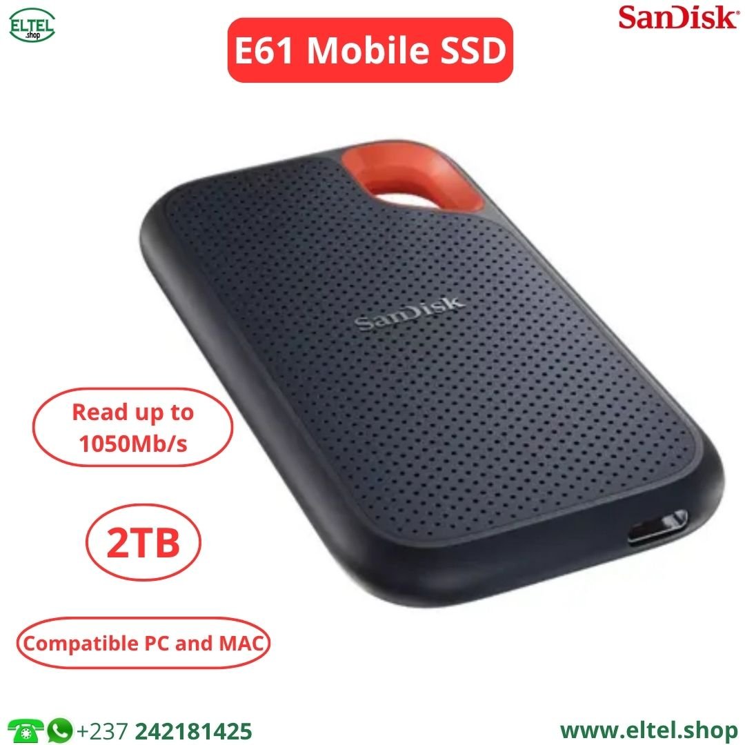 Disque Dur SSD Portable Sandisk E61 - 2To - 1050Mbps (neuf)