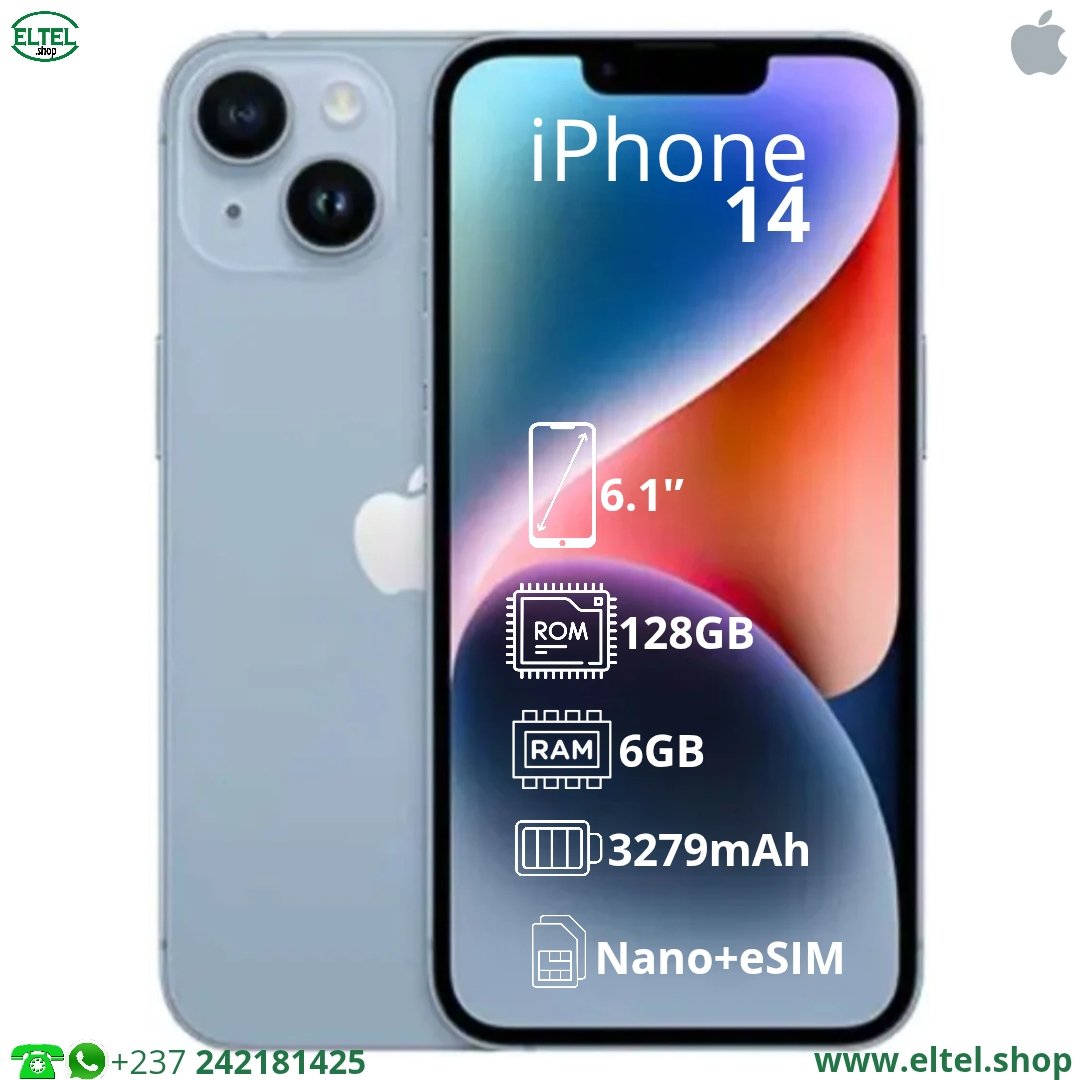 iph 14 bl 128.6 iPHONE 14 - 128GB/6GB - 12MP+12MP/12MP - 3279mAh - garantie 12 mois (remis à neuf)