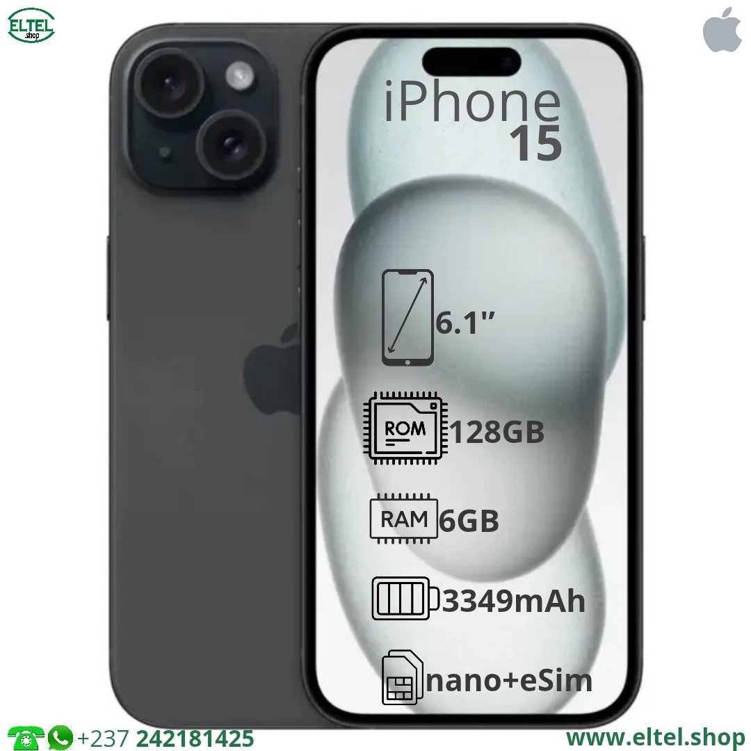 iph 15 nr 128.6 iPHONE 15 - 128GB/6GB - 48MP+12MP/12MP - 3349mAh - garantie 12 mois (neuf)