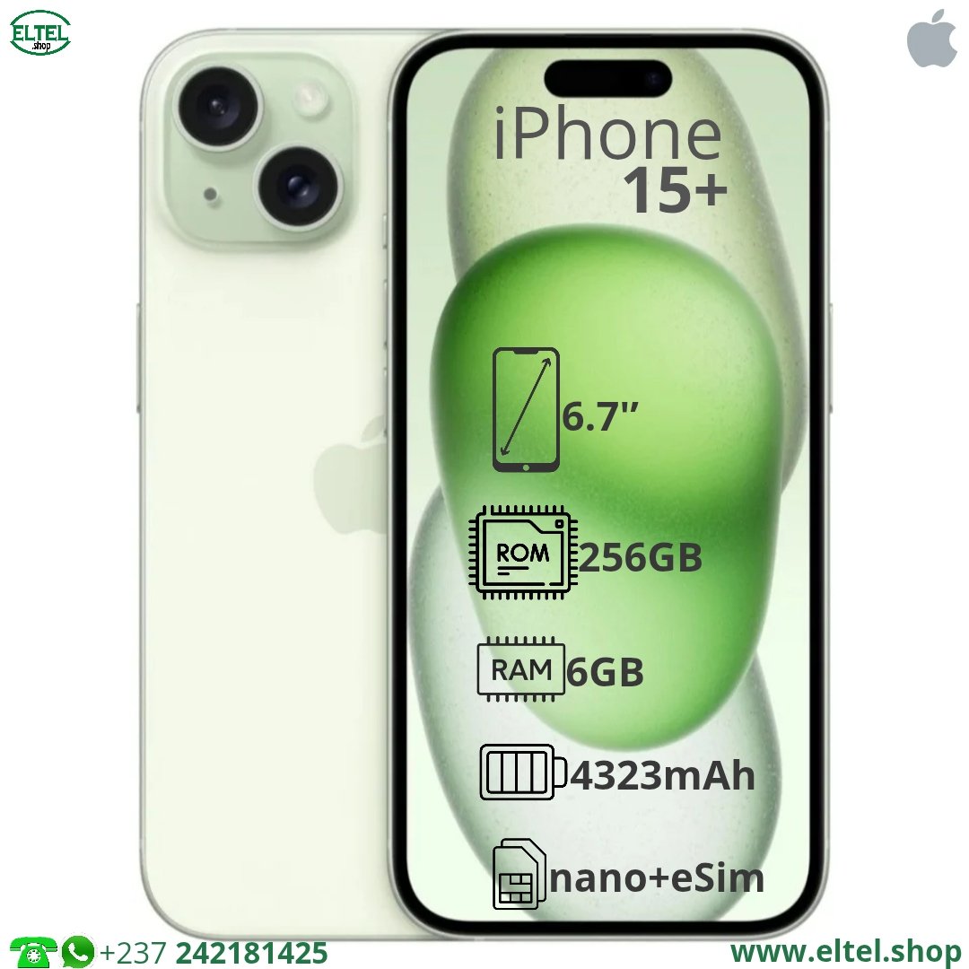 iph 15+ vrt 256.6 iPHONE 15 Plus - 256GB/6GB - 48MP+12MP/12MP - 4323mAh - garantie 12 mois (neuf)