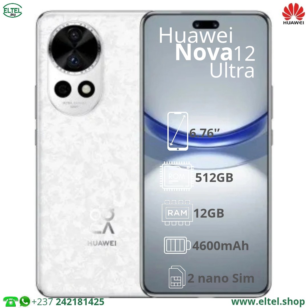 Hua nv 12 ul blc 512.12 Huawei Nova 12 Ultra - 512GB/12GB - 50MP+8MP/60MP+8MP - 4600mAh - garantie 12 mois (neuf)