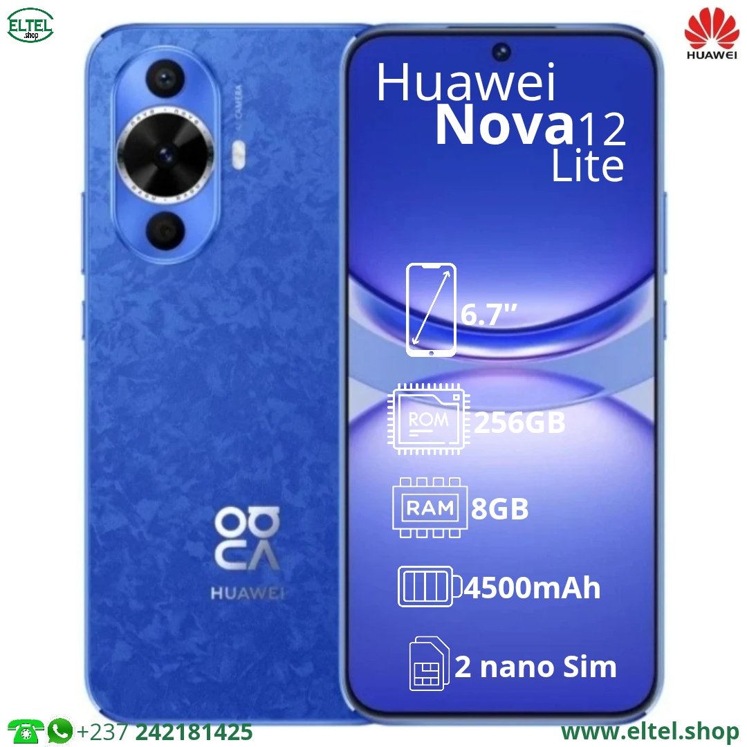 Hua nv 12lt bl 256.8 Huawei Nova 12 Lite - 256GB/8GB - 50MP+8MP/60MP - 4500mAh - garantie 12 mois (neuf)