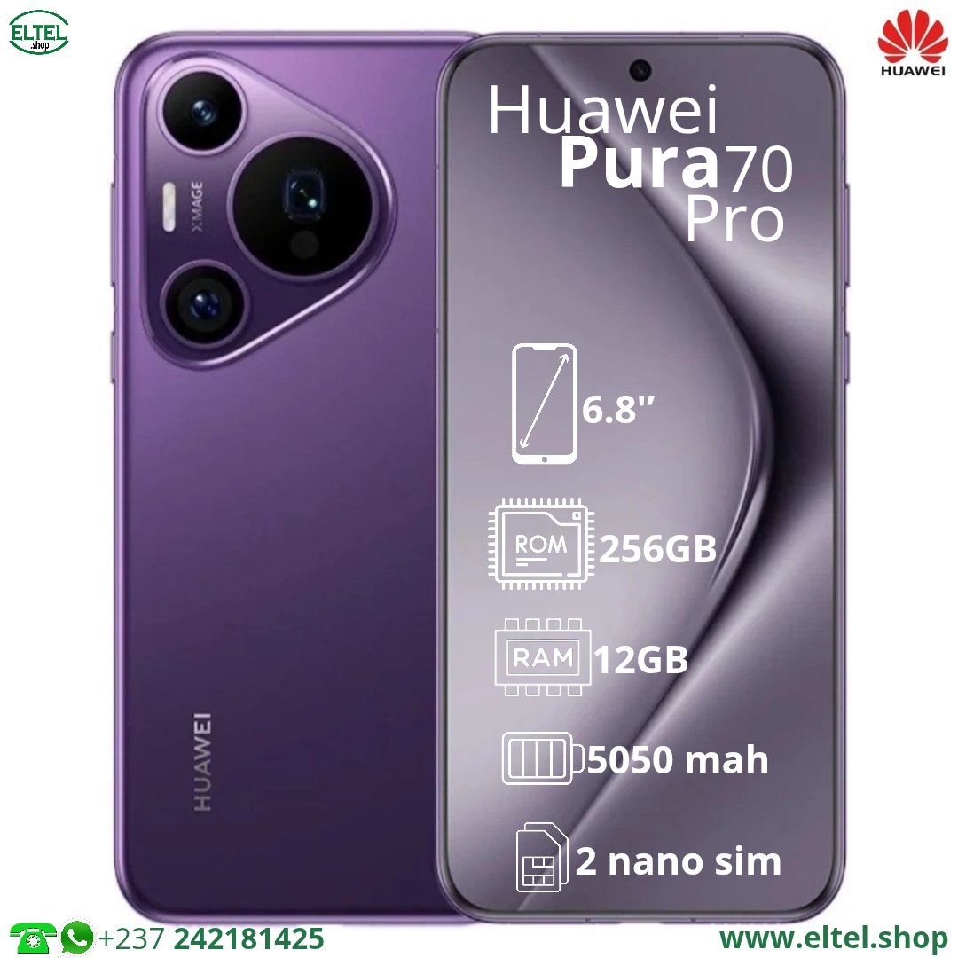 Hua pura 70 Pr vlt 256.12 Huawei Pura 70 Pro - 256GB/12GB - 50MP+48MP+12,5MP/13MP - 5050mAh - garantie 12 mois (neuf)