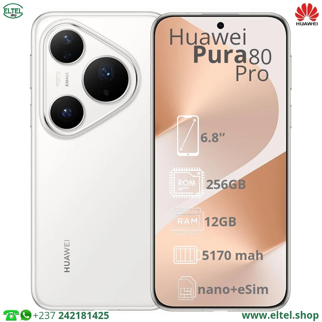 Hua pura 80 Pr blc 256.12 Huawei Pura 80 Pro - 256GB/12GB - 50MP+48MP+40MP/13MP - 5170mAh - garantie 12 mois (neuf)
