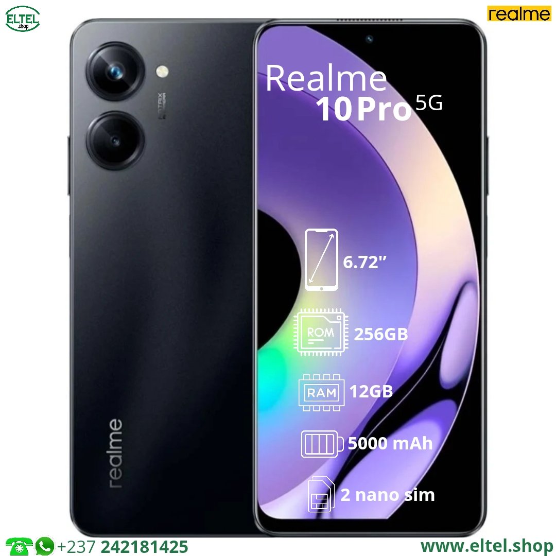 Realme 10 Pro 5G - 256GB/12GB - 108MP+2MP/16MP - 5000mAh - garantie 12 mois (neuf)