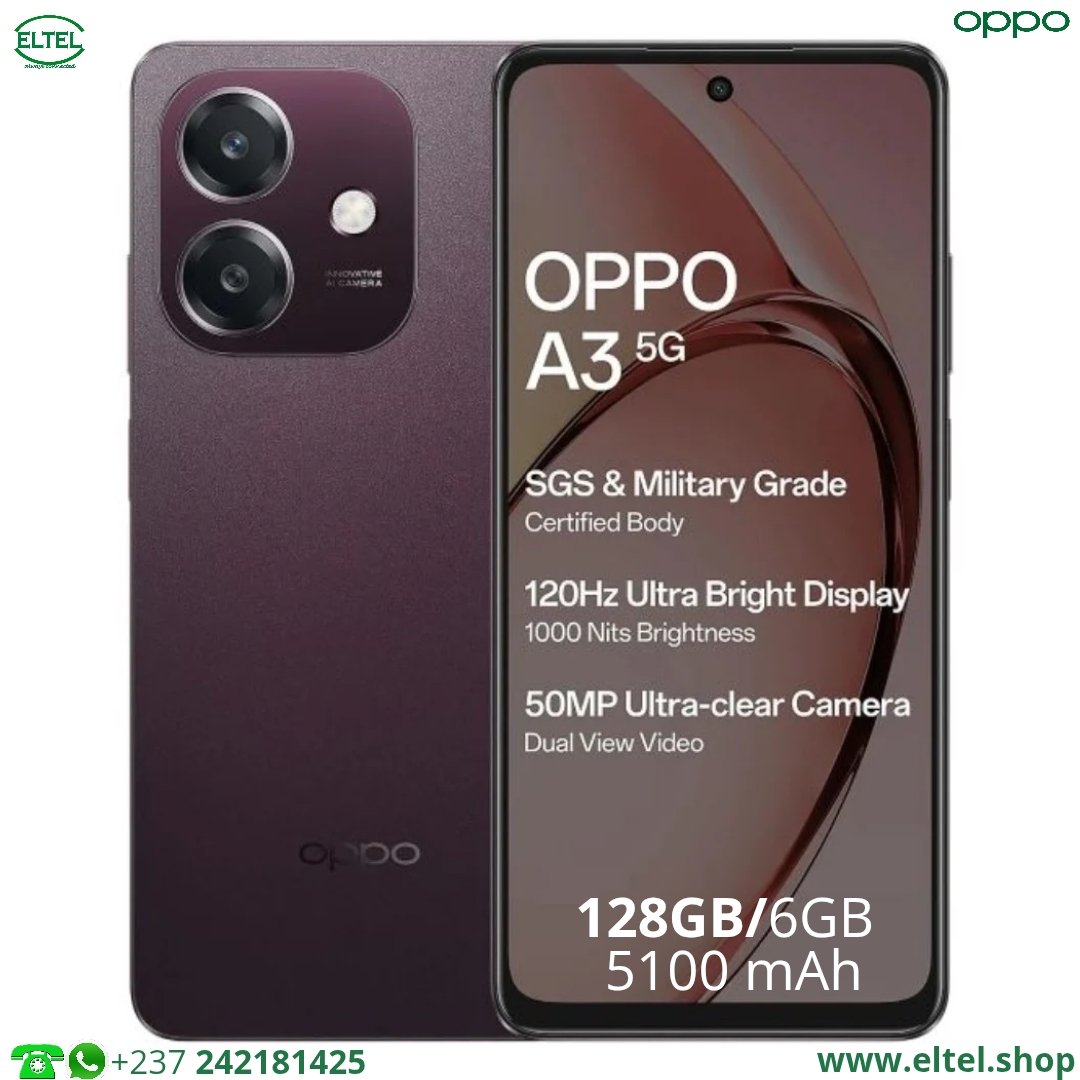 OPPO A3 5G - 128GB/6GB - 2SIM - 50MP/5MP - 5100mAh - garantie 12 mois (neuf)