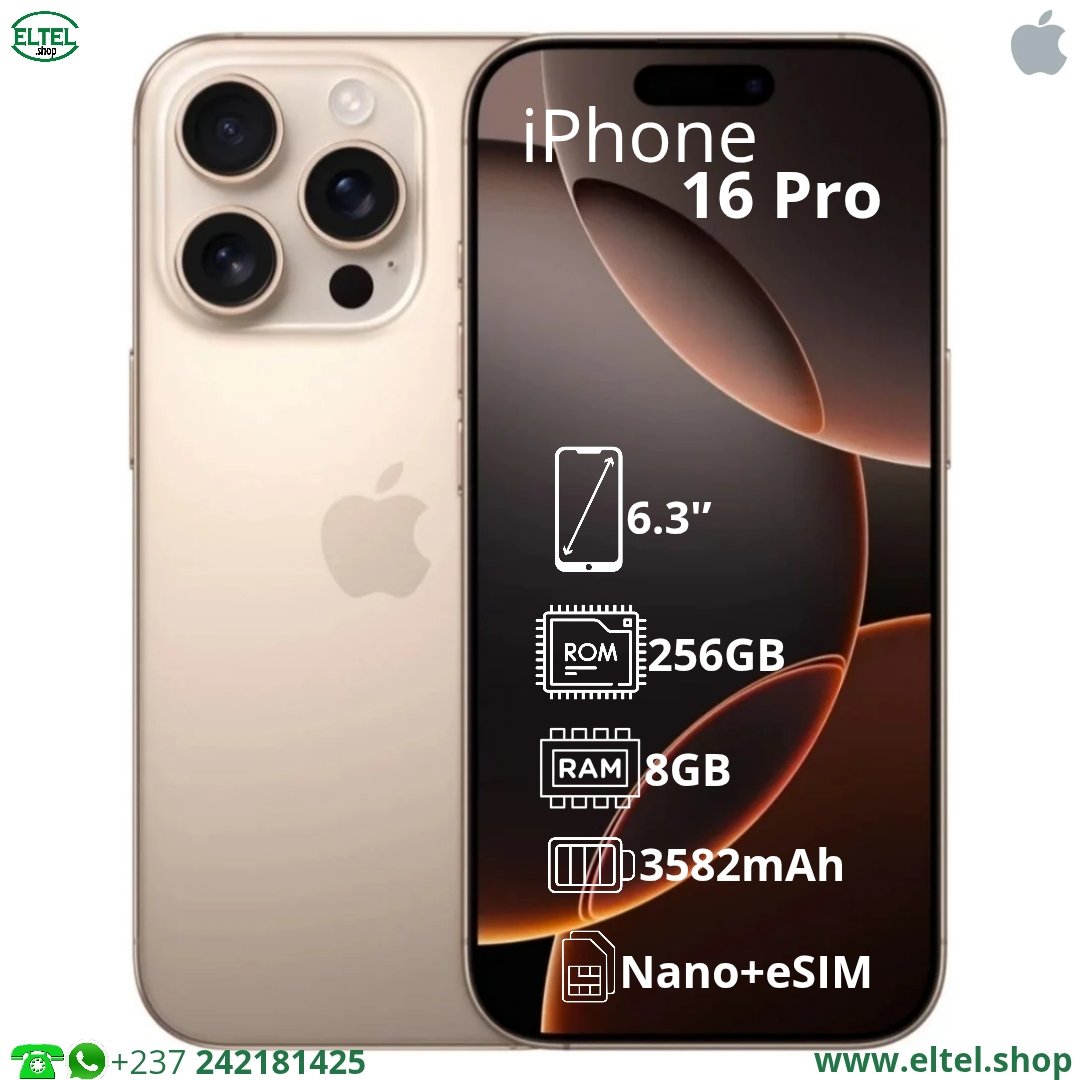 iPHONE 16 Pro - 256GB/8GB - 48MP+48MP+12MP/12MP - 3582mAh - garantie 24 mois (neuf)