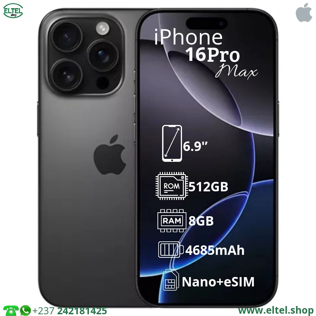 iPHONE 16 Pro Max - 512GB/8GB - 48MP+48MP+12MP/12MP - 4685mAh - garantie 24 mois (neuf)
