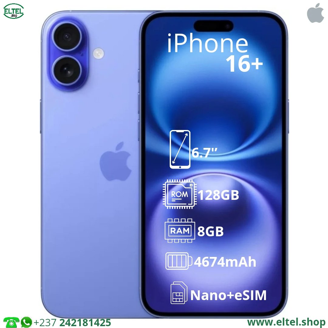iPHONE 16 Plus - 128GB/8GB - 48MP+12MP/12MP - 4674mAh - garantie 24 mois (neuf)