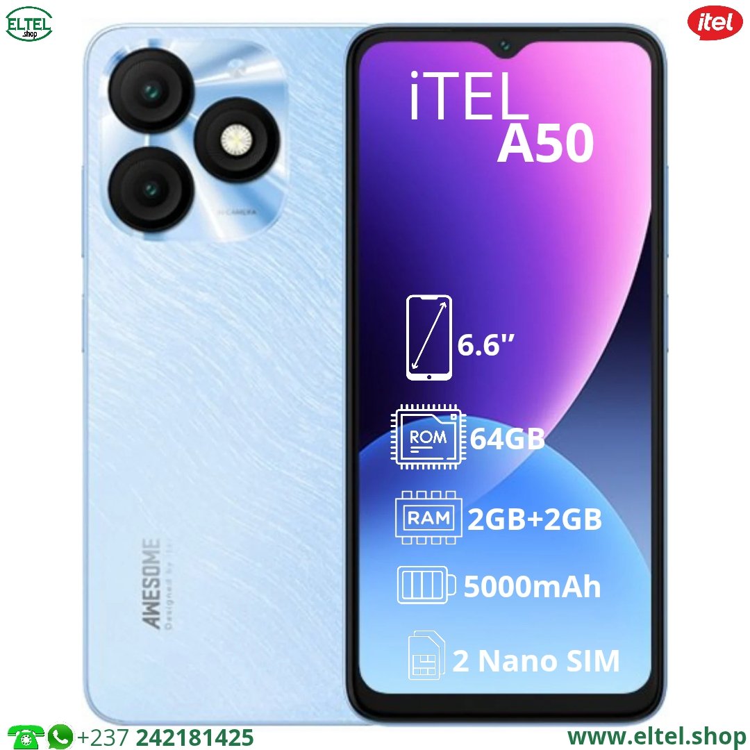 iTEL A50 - 64GB/2GB - 8MP/5MP - 5000mAh - garantie 12 mois (neuf)