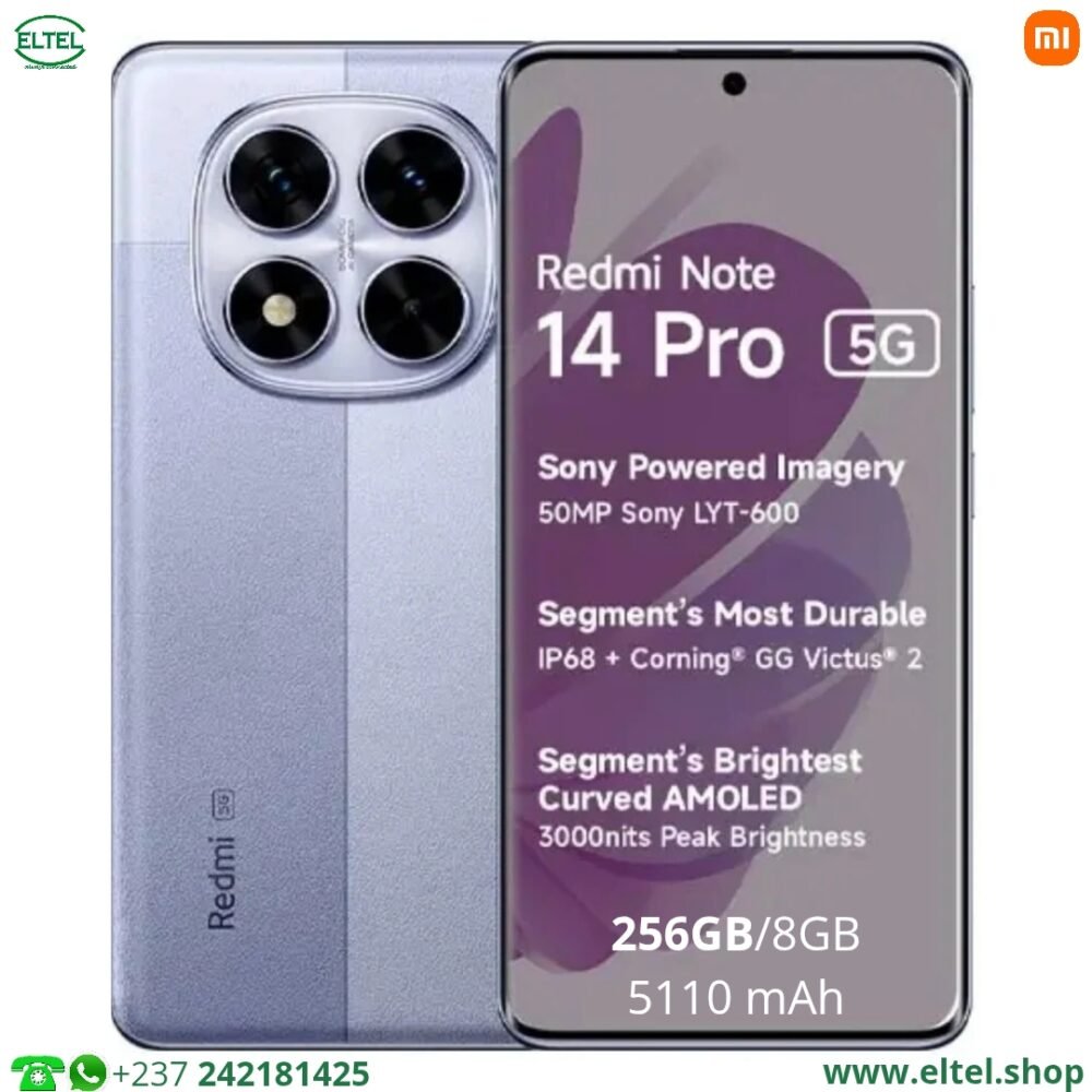 Redmi Note 14 Pro 5G Global - 256GB/8GB - 200MP+8MP+2MP/20MP - 5110mAh - Garantie 12 mois (neuf)