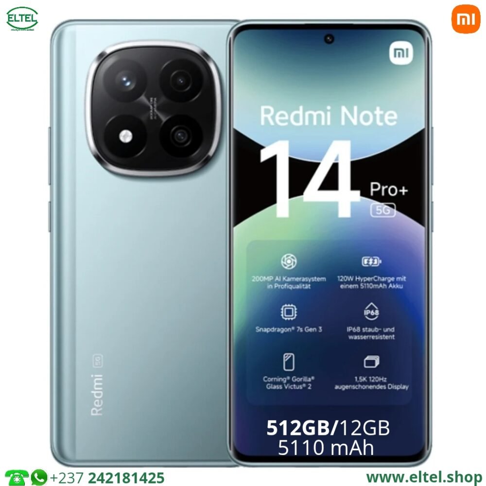 Redmi Note 14 Pro+ 5G Global - 512GB/12GB - 200MP+8MP+2MP/20MP - 5110mAh - Garantie 12 mois (neuf)
