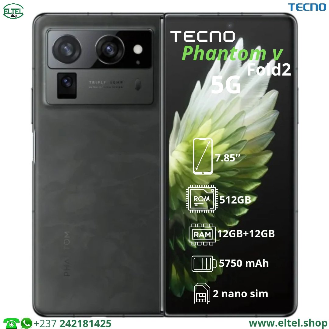 Tecno Phantom 5 Fold2 5G - 512GB/12GB - 50MP+50MP+50MP/32MP+32MP - 5750mAh - garantie 12 mois (neuf)