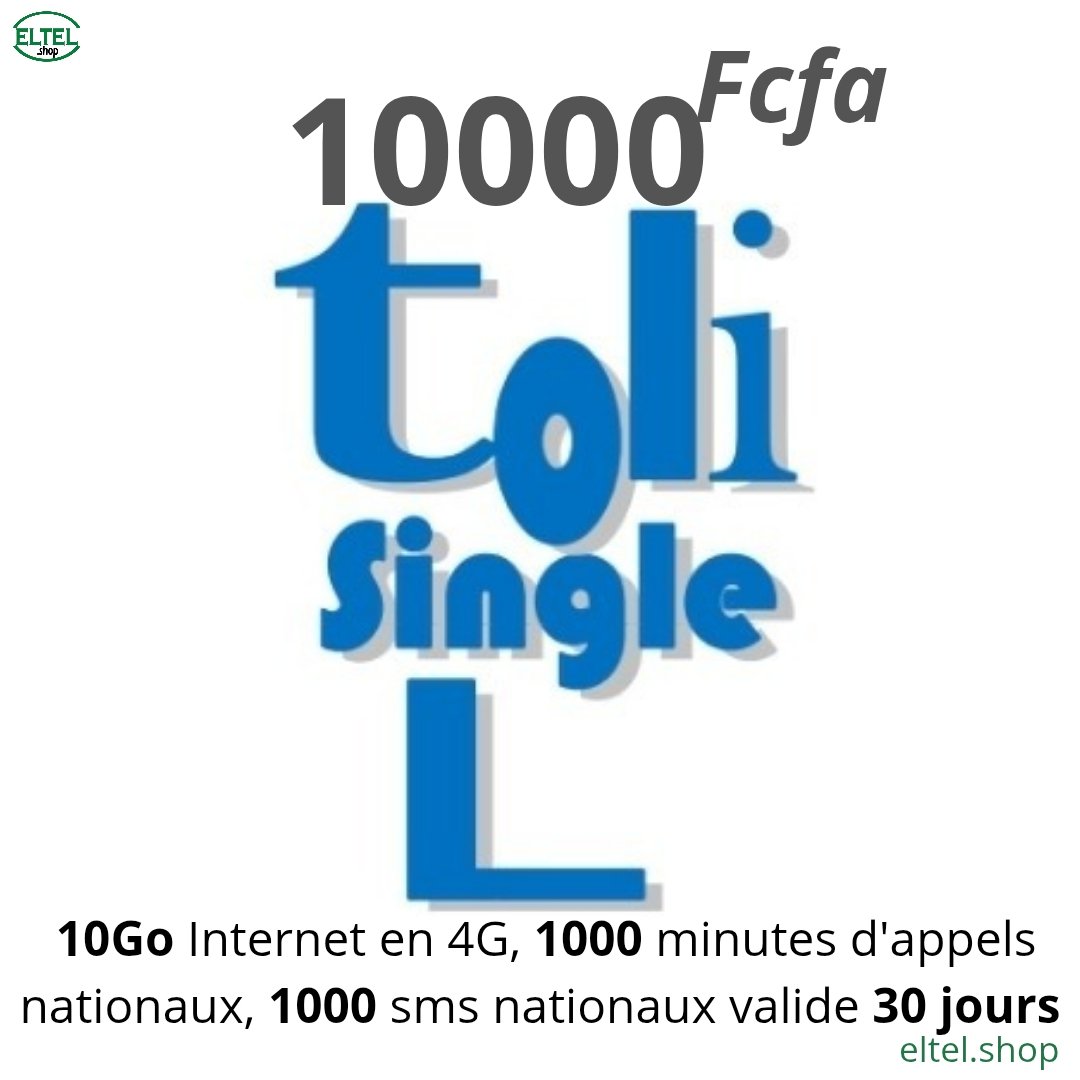 Toli single L 10k Toli Single L - appels - Internet - SMS - Valable 30 jours