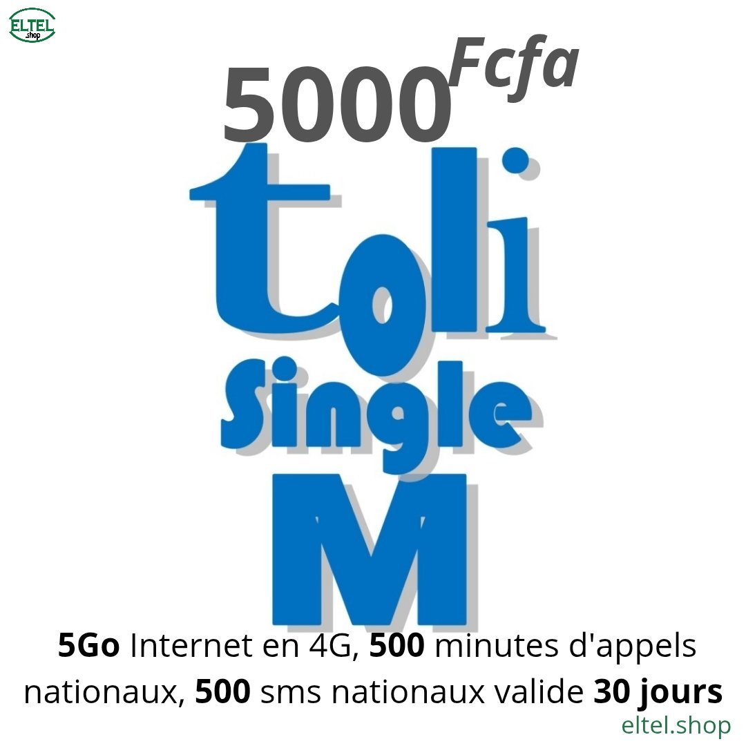 Toli single M 5k Toli Single M - appels - Internet - SMS - Valable 30 jours