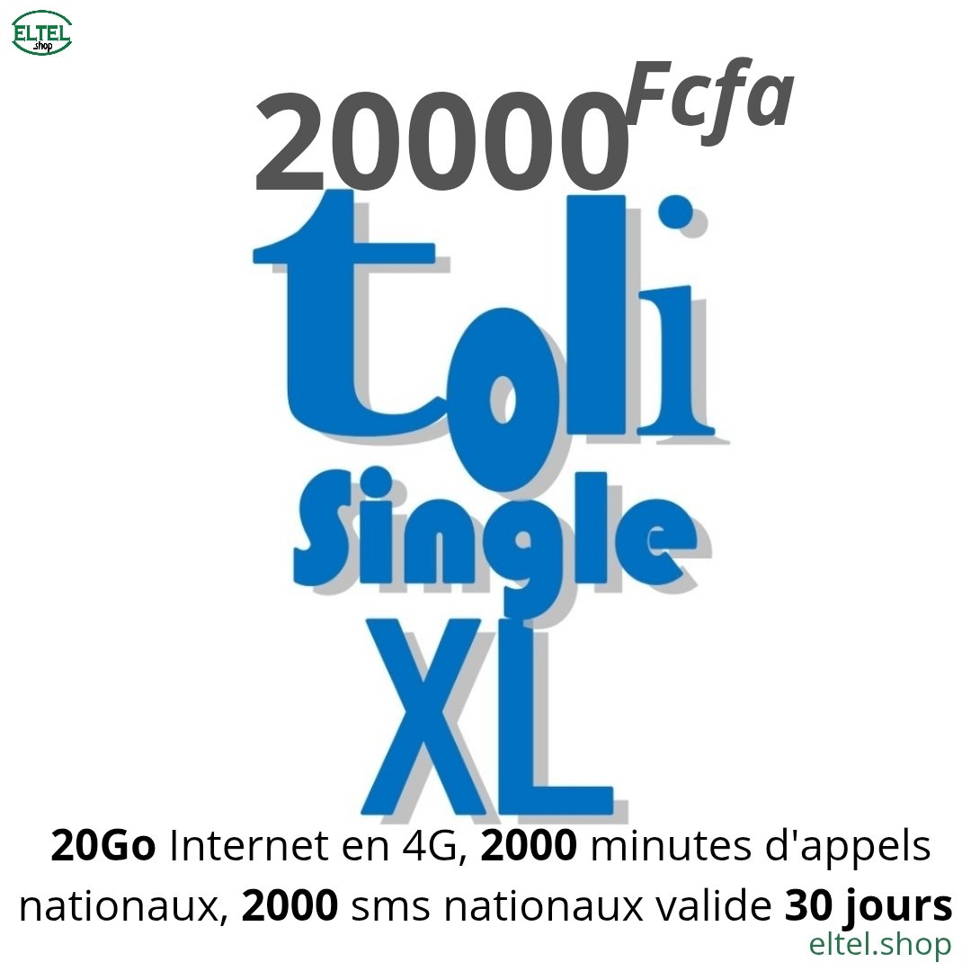 Toli single XL 20k Toli Single XL - appels - Internet - SMS - Valable 30 jours