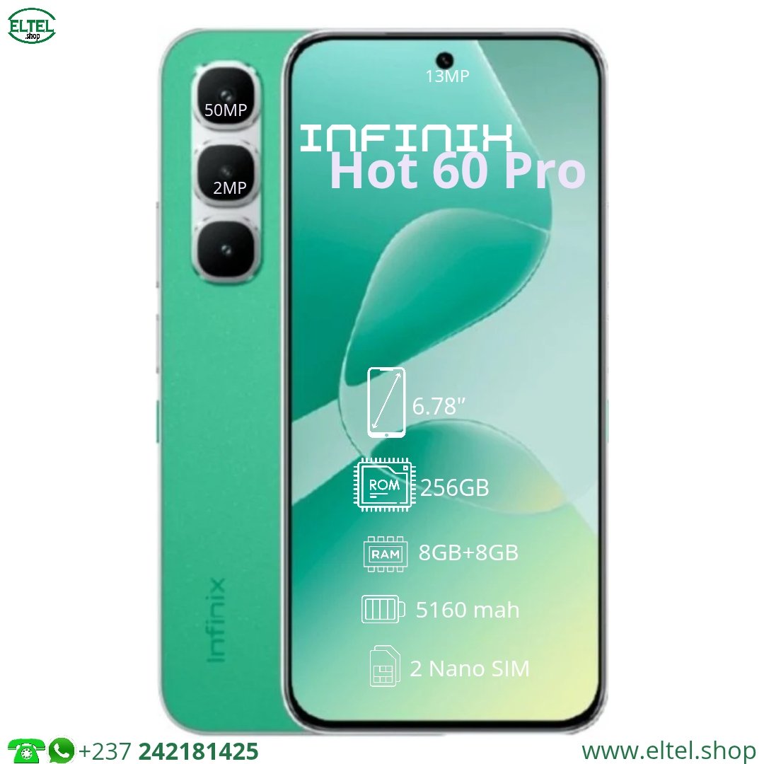 Infinix Hot 60 Pro - 256GB/8GB - 2sim - 50MP+2MP/13MP - 5160mAh - garantie 12 mois (neuf)