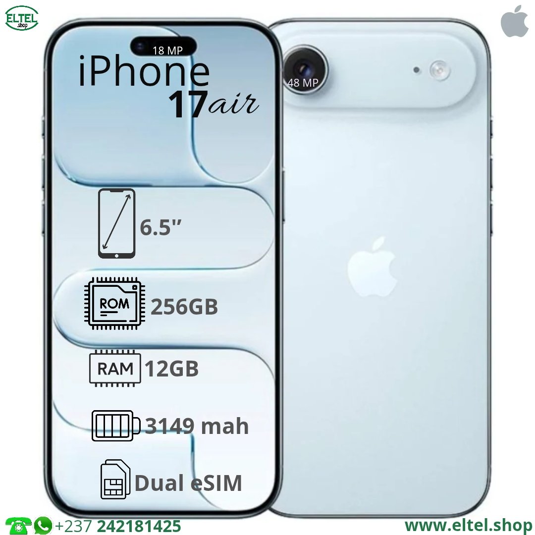 Iph 17 air bl 256.12 iPHONE 17 air - 256GB/12GB - 48MP/18MP - 3149mAh - garantie 24 mois (neuf)