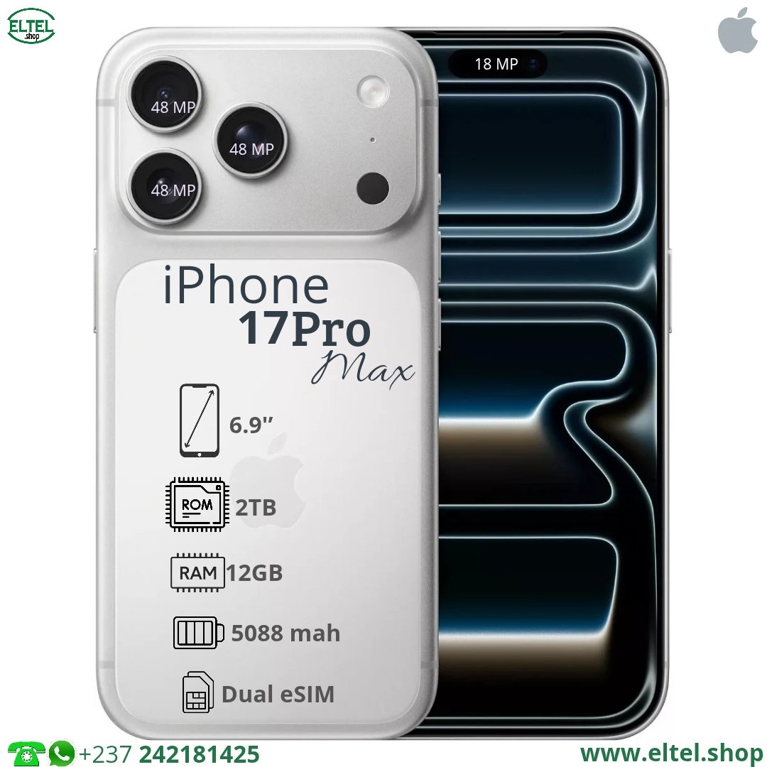 iPHONE 17 Pro max - 2TB/12GB - 48MP+48MP+48/18MP - 5088mAh - garantie 24 mois (neuf)