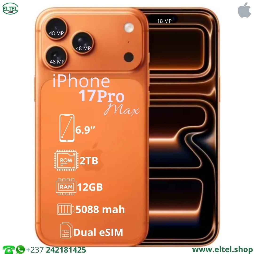 Iph 17 prm rs 2.12 iPHONE 17 Pro max - 2TB/12GB - 48MP+48MP+48/18MP - 5088mAh - garantie 24 mois (neuf)