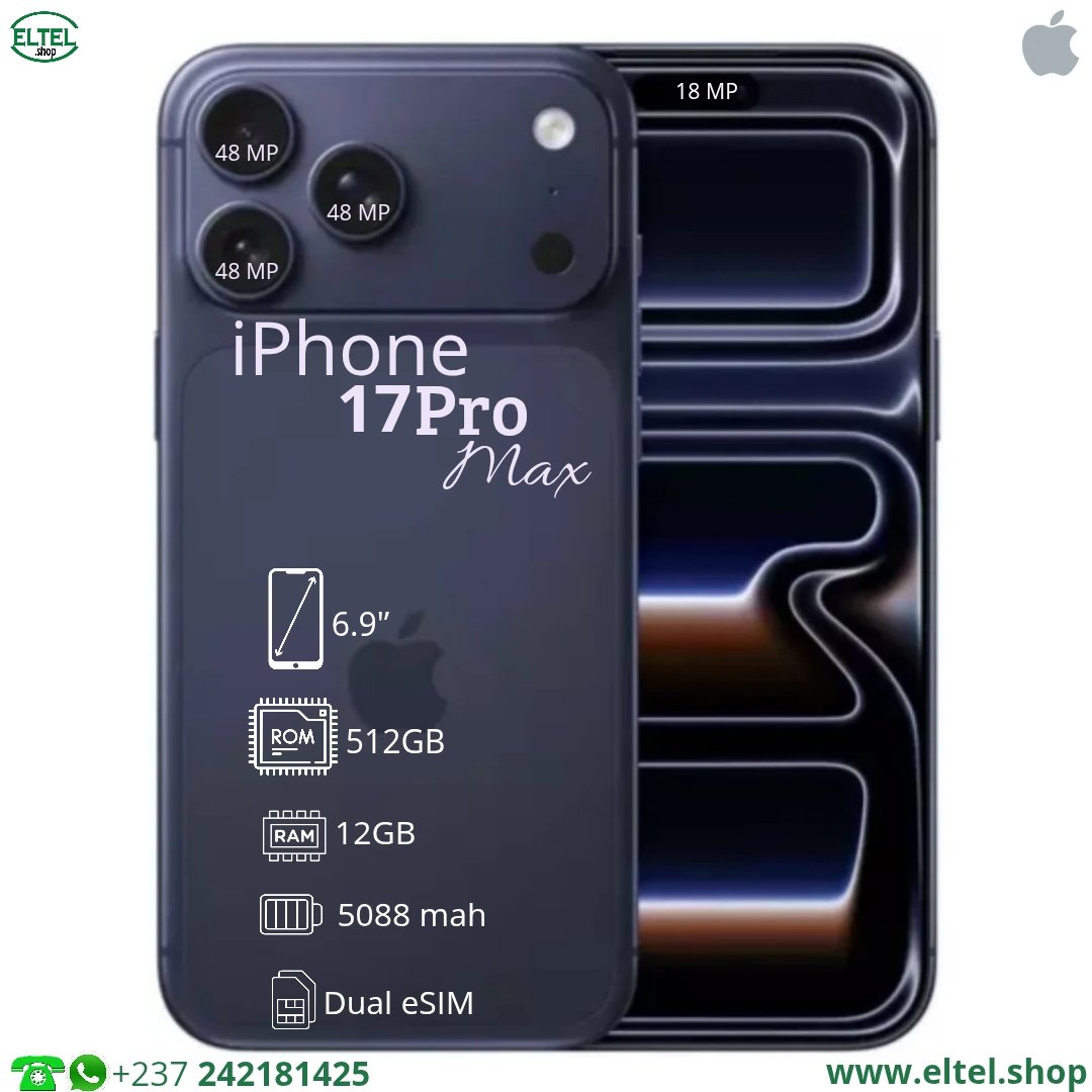 iPHONE 17 Pro max - 512GB/12GB - 48MP+48MP+48/18MP - 5088mAh - garantie 24 mois (neuf)