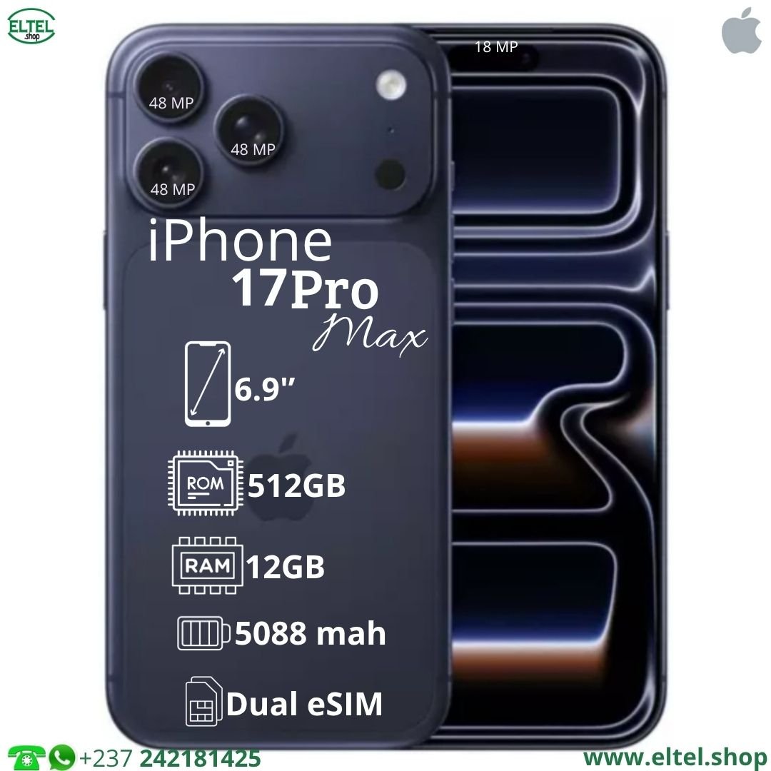 Iph 17 prm vlt 512.12 iPHONE 17 Pro max - 512GB/12GB - 48MP+48MP+48/18MP - 5088mAh - garantie 24 mois (neuf)