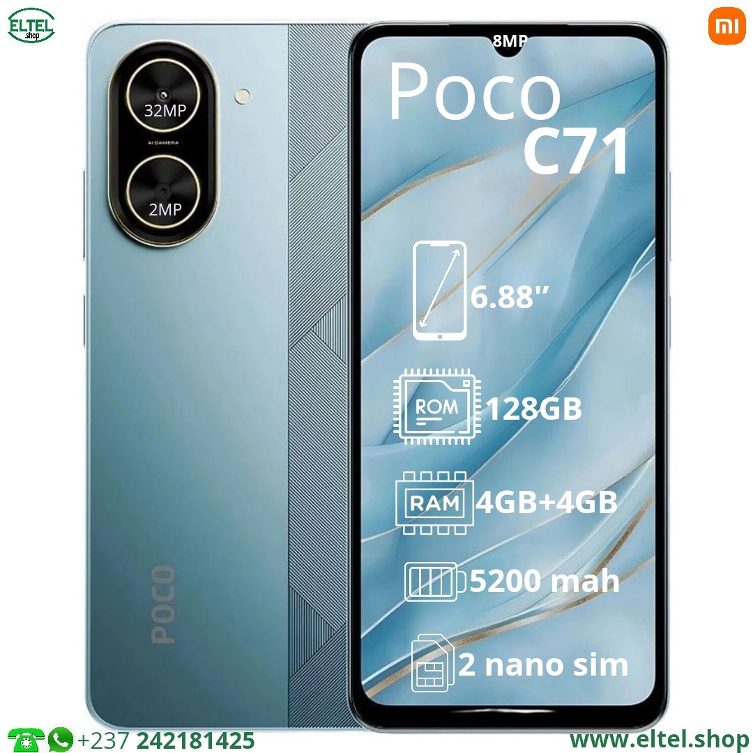 Poco c71 bl 128.4 Poco C71 - 128GB/4GB - 2sim - 32MP+2MP/8MP - 5200mAh - garantie 12 mois (neuf)