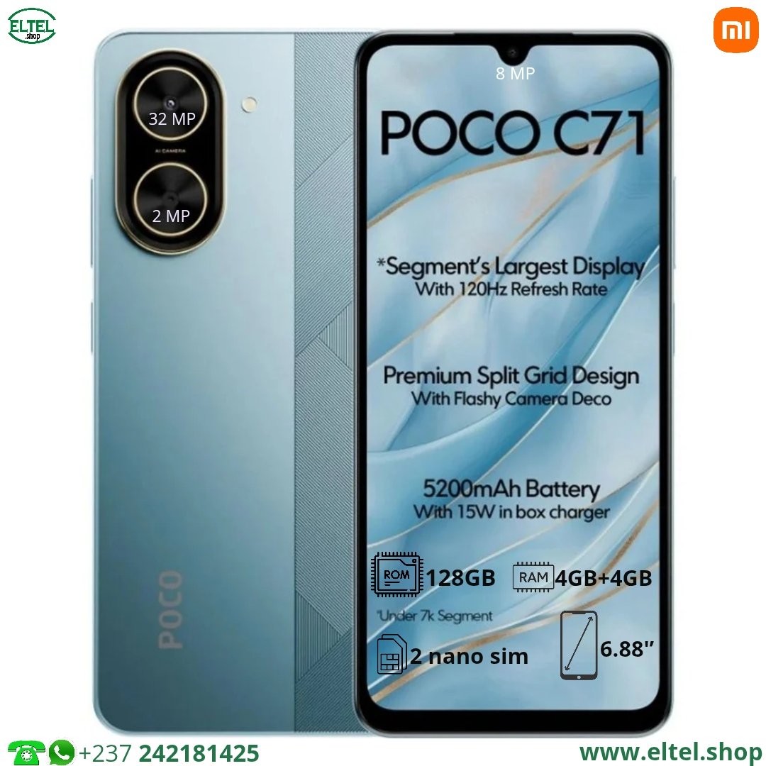 Poco C71 - 128GB/4GB - 2sim - 32MP+2MP/8MP - 5200mAh - garantie 12 mois (neuf)