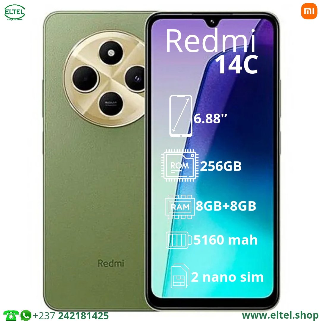 Red 14C vrt 256.8 Redmi 14C - 256GB/8GB - 2sim - 50MP+2MP/13MP - 5160mAh - garantie 12 mois (neuf)