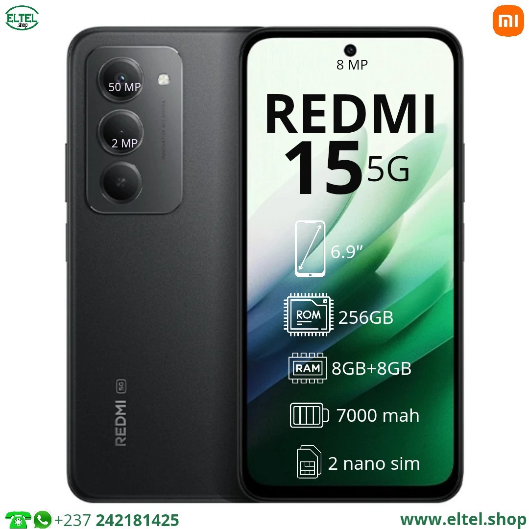 Redmi 15 5G - 256GB/8GB - 2sim - 50MP+2MP/8MP - 7000mAh - garantie 12 mois (neuf)