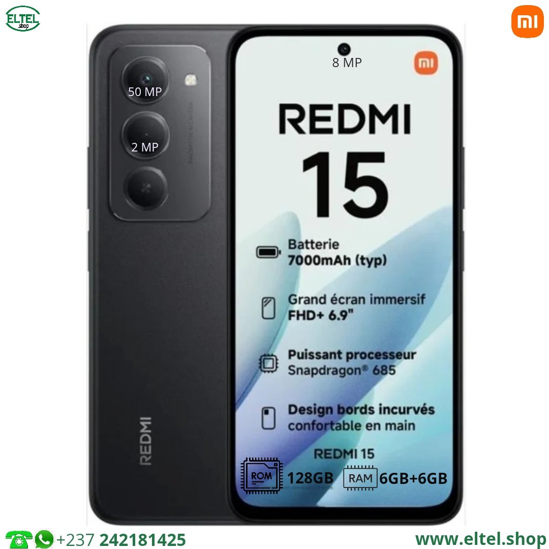 Redmi 15 - 128GB/6GB - 2sim - 50MP+2MP/8MP - 7000mAh - garantie 12 mois (neuf)