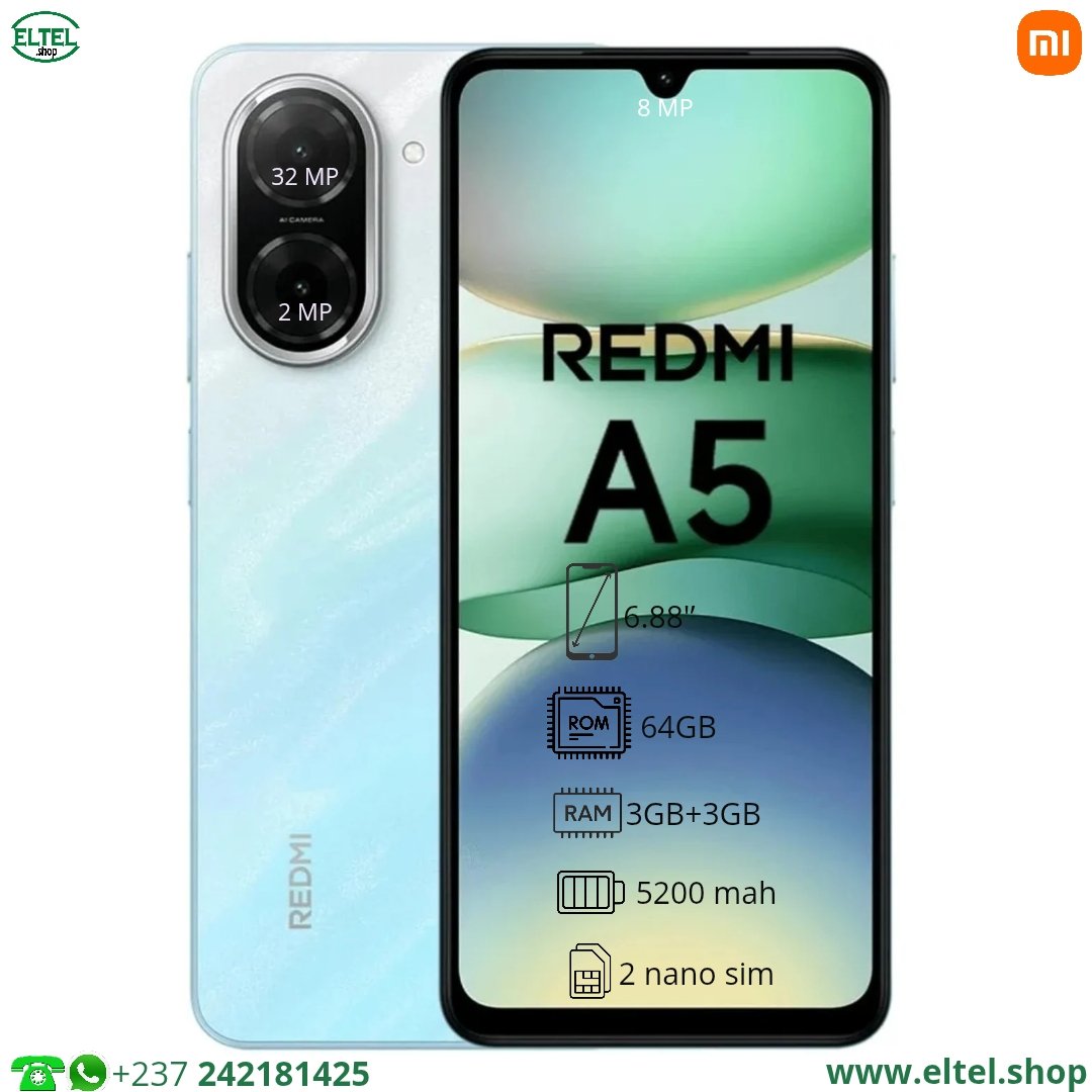 Redmi A5 - 64GB/3GB - 2sim - 32MP/8MP - 5200mAh - garantie 12 mois (neuf)