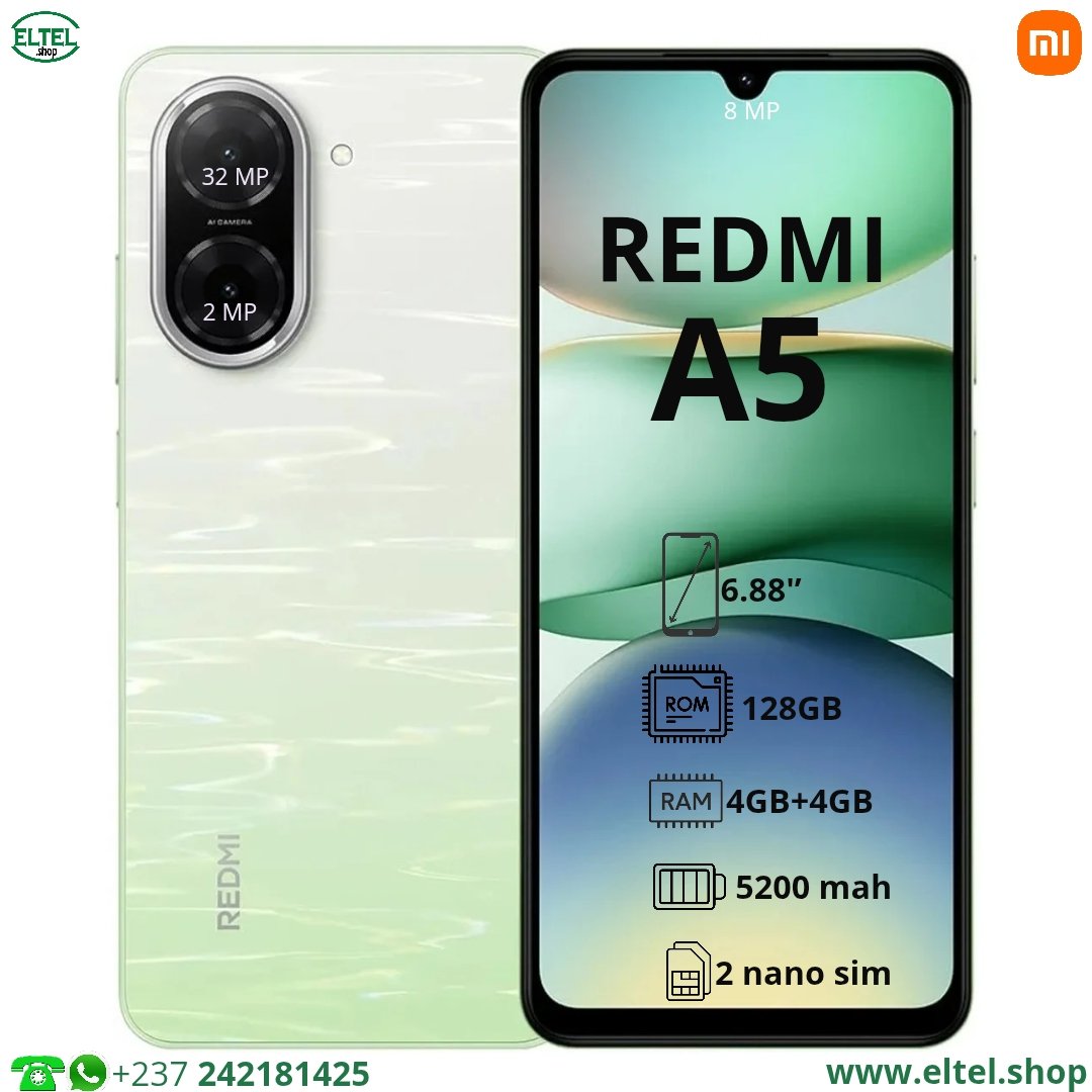 Redmi A5 - 128GB/4GB - 2sim - 32MP/8MP - 5200mAh - garantie 12 mois (neuf)